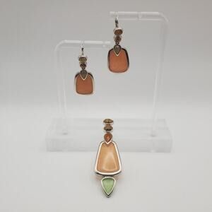 Whitney Kelly Peach Calcite Jasper Quartz Sterling Silver Earrings and Pendant
